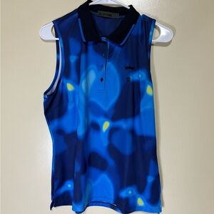 G/FORE Blue Sleeveless Polo Muscle Tee with Neon Accent